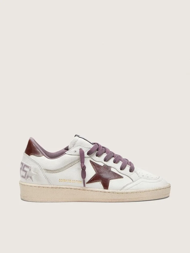 Damskie buty Ball Star LTD z białej skóry z bordową skórzaną gwiazdą