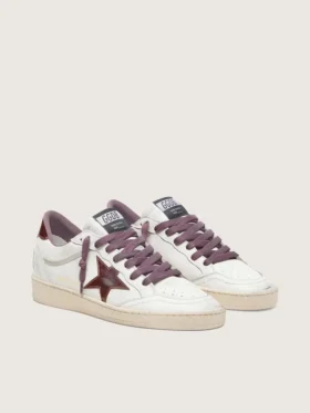 Damskie buty Ball Star LTD z białej skóry z bordową skórzaną gwiazdą