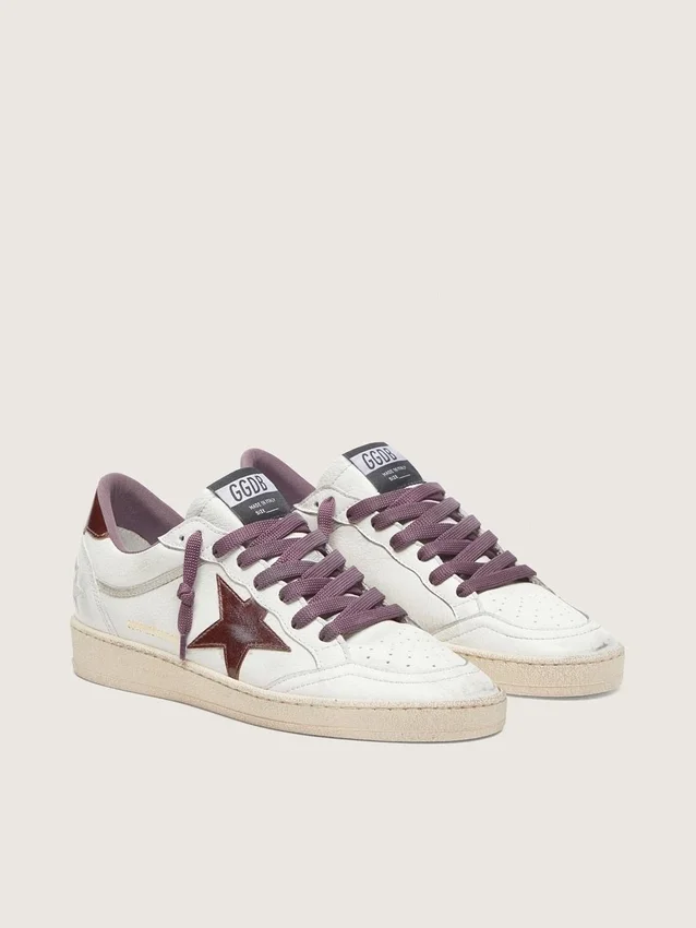 Damskie buty Ball Star LTD z białej skóry z bordową skórzaną gwiazdą