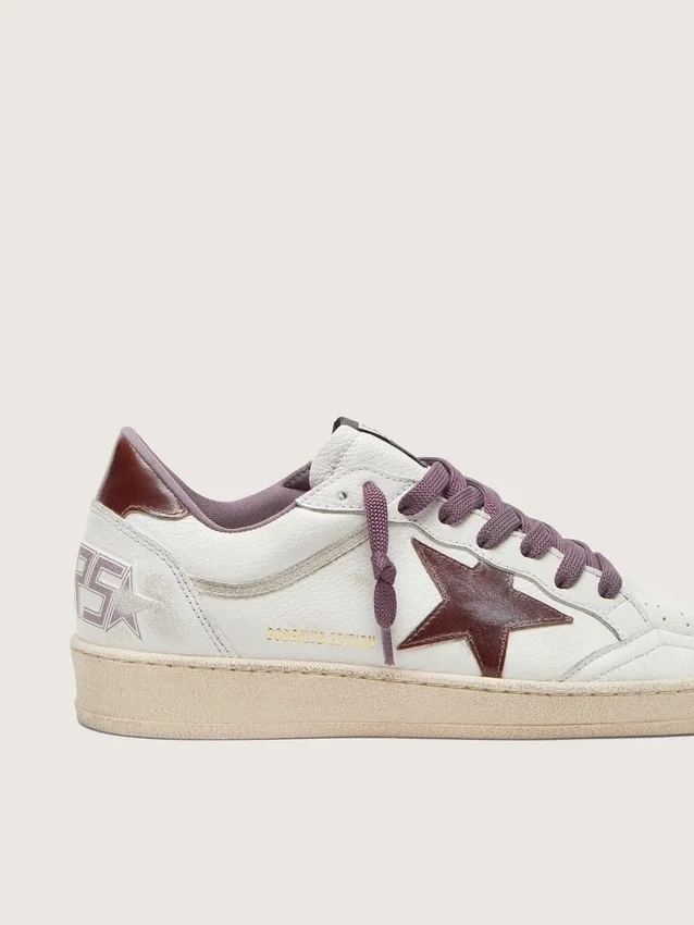 Damskie buty Ball Star LTD z białej skóry z bordową skórzaną gwiazdą