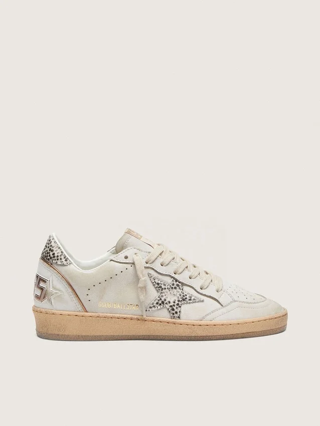 Damskie buty Ball Star LTD z białej skóry z gwiazdą z kuczej skóry w zwierzęcy wzór