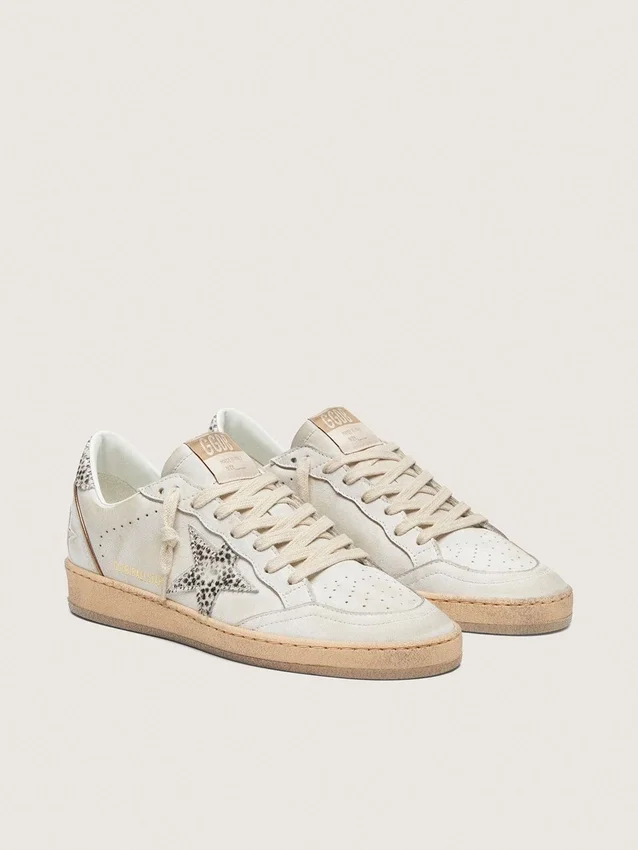 Damskie buty Ball Star LTD z białej skóry z gwiazdą z kuczej skóry w zwierzęcy wzór