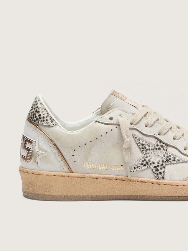 Damskie buty Ball Star LTD z białej skóry z gwiazdą z kuczej skóry w zwierzęcy wzór