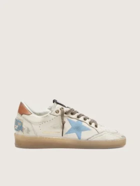 Damskie buty Ball Star LTD z białej skóry z jasnoniebieską haftowaną gwiazdą