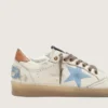 Damskie buty Ball Star LTD z białej skóry z jasnoniebieską haftowaną gwiazdą
