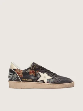 Damskie buty Ball Star LTD z nappy w kolorze hebanowym z wielobarwnym haftem i białą gwiazdą