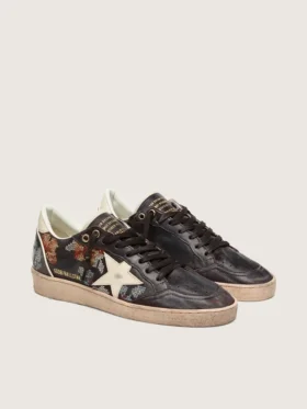 Damskie buty Ball Star LTD z nappy w kolorze hebanowym z wielobarwnym haftem i białą gwiazdą