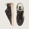 Damskie buty Ball Star LTD z nappy w kolorze hebanowym z wielobarwnym haftem i białą gwiazdą