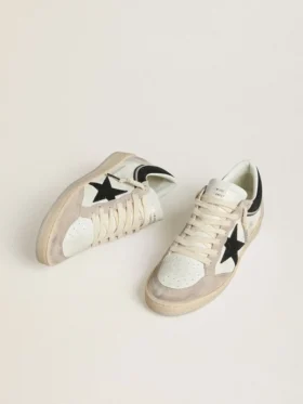 Damskie buty Ball Star LTD z nappy z czarną kryształową gwiazdą i beżowymi zamszowymi wstawkami