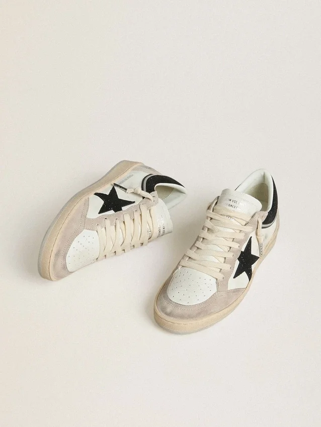 Damskie buty Ball Star LTD z nappy z czarną kryształową gwiazdą i beżowymi zamszowymi wstawkami