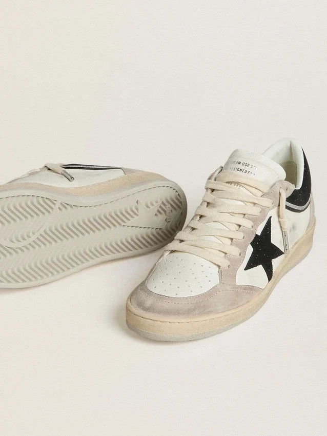 Damskie buty Ball Star LTD z nappy z czarną kryształową gwiazdą i beżowymi zamszowymi wstawkami
