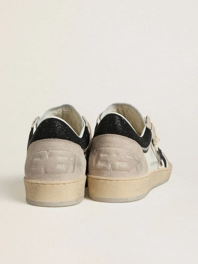 Damskie buty Ball Star LTD z nappy z czarną kryształową gwiazdą i beżowymi zamszowymi wstawkami