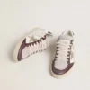 Damskie buty Ball Star LTD z nappy z gwiazdą z platynowej foliowanej skóry i burgundową nakładką na piętę z nubuku