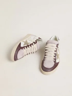 Damskie buty Ball Star LTD z nappy z gwiazdą z platynowej foliowanej skóry i burgundową nakładką na piętę z nubuku