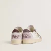 Damskie buty Ball Star LTD z nappy z gwiazdą z platynowej foliowanej skóry i burgundową nakładką na piętę z nubuku