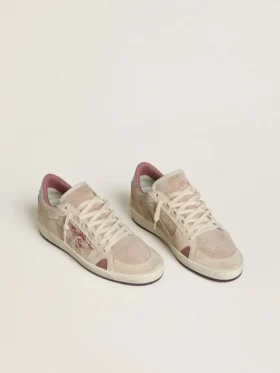 Damskie buty Ball Star LTD z różowego i beżowego zamszu z perłowo-szarą skórzaną wstawką na pięcie