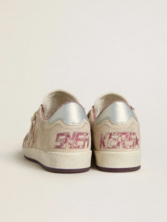 Damskie buty Ball Star LTD z różowego i beżowego zamszu z perłowo-szarą skórzaną wstawką na pięcie