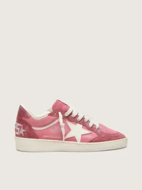 Damskie buty Ball Star LTD z różowego zamszu z kremową skórzaną gwiazdą i czerwonymi zamszowymi wstawkami