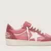 Damskie buty Ball Star LTD z różowego zamszu z kremową skórzaną gwiazdą i czerwonymi zamszowymi wstawkami