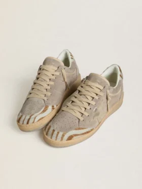 Damskie buty Ball Star LTD z zamszu z metaliczną skórzaną gwiazdą i zapiętkiem z skóry kucyka w zebrowym wzorze