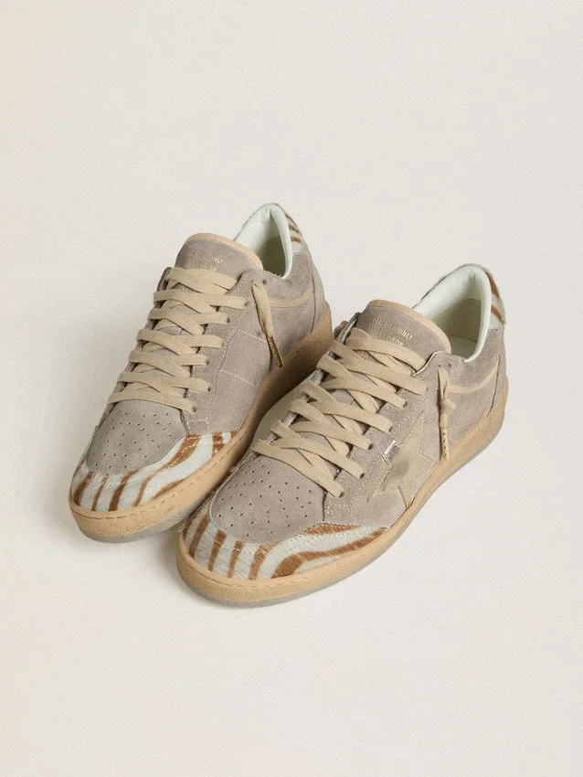 Damskie buty Ball Star LTD z zamszu z metaliczną skórzaną gwiazdą i zapiętkiem z skóry kucyka w zebrowym wzorze