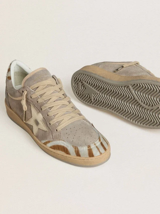 Damskie buty Ball Star LTD z zamszu z metaliczną skórzaną gwiazdą i zapiętkiem z skóry kucyka w zebrowym wzorze