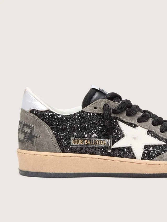 Damskie buty Ball Star z brokatem, skórzaną gwiazdką i metaliczną skórzaną wstawką na pięcie