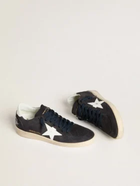 Damskie buty Ball Star z ciemnoniebieskiego zamszu z skórzaną gwiazdką i naszywką na pięcie