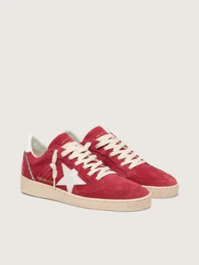 Damskie buty Ball Star z czerwonego zamszu z białą skórzaną gwiazdą i skórzaną wstawką na pięcie