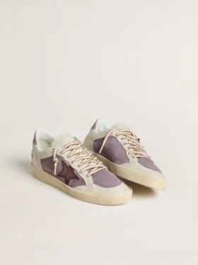 Damskie buty Ball Star z liliowego zamszu z bordową skórzaną gwiazdką i liliową zamszową wstawką na pięcie