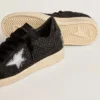 Damskie buty Ball Star z siateczki z kryształami Swarovskiego oraz czarną, laminowaną skórzaną gwiazdą i naszywką na pięcie