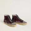 Damskie buty Francy LAB z bordowego zamszu z błyszczącą czarną skórzaną gwiazdą i kryształkami