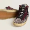 Damskie buty Francy LAB z bordowego zamszu z błyszczącą czarną skórzaną gwiazdą i kryształkami