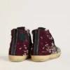 Damskie buty Francy LAB z bordowego zamszu z błyszczącą czarną skórzaną gwiazdą i kryształkami