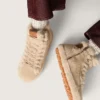 Damskie buty Francy z beżowej owczej skóry z brązową skórzaną gwiazdką