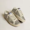 Damskie buty Hi Star w srebrnym brokacie z zamszową gwiazdą i białą wstawką na pięcie