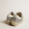 Damskie buty Hi Star w srebrnym brokacie z zamszową gwiazdą i białą wstawką na pięcie