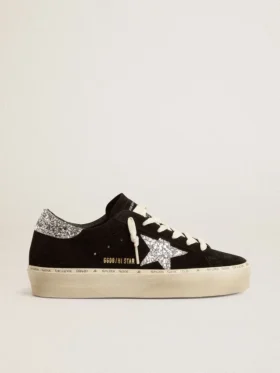 Damskie buty Hi Star z czarnego zamszu ze srebrną gwiazdą z brokatem