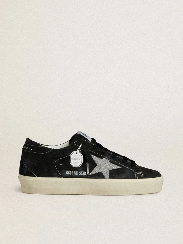 Damskie buty Hi Star z czarnego zamszu ze srebrną gwiazdą z kryształów Swarovskiego