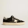 Damskie buty Hi Star z czarnej skóry z srebrną, brokatową wstawką na pięcie