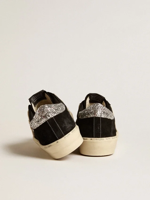 Damskie buty Hi Star z czarnej skóry z srebrną, brokatową wstawką na pięcie