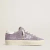 Damskie buty Hi Star z fioletowego zamszu ze srebrną gwiazdą z brokatem