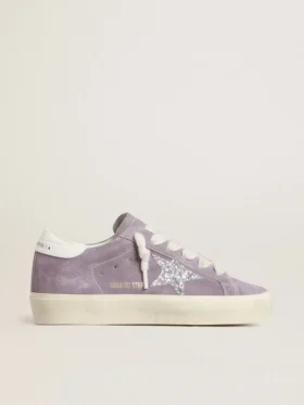 Damskie buty Hi Star z fioletowego zamszu ze srebrną gwiazdą z brokatem