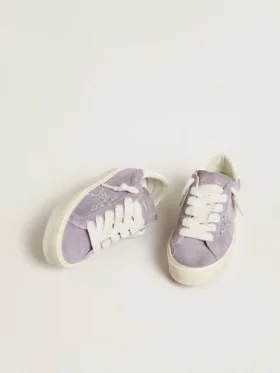 Damskie buty Hi Star z fioletowego zamszu ze srebrną gwiazdą z brokatem