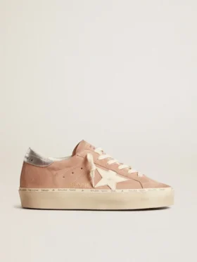 Damskie buty Hi Star z różowego zamszu z kremową gwiazdą i srebrną skórzaną naszywką na pięcie