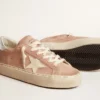 Damskie buty Hi Star z różowego zamszu z kremową gwiazdą i srebrną skórzaną naszywką na pięcie