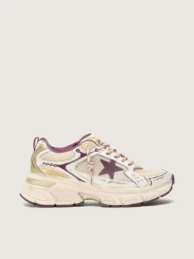 Damskie buty Lightstar CNY z białej siateczki i skóry z bordową gwiazdą z TPU