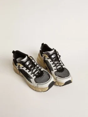 Damskie buty Lightstar z białej skóry i czarnej siateczki z czarną gwiazdą z TPU