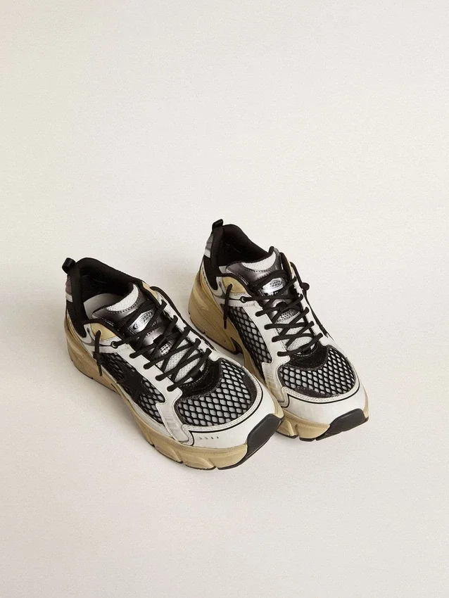 Damskie buty Lightstar z białej skóry i czarnej siateczki z czarną gwiazdą z TPU