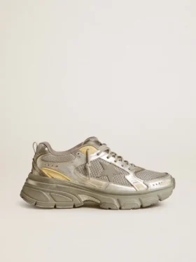 Damskie buty Lightstar z metalicznej skóry i srebrnej siateczki z szarą gwiazdą